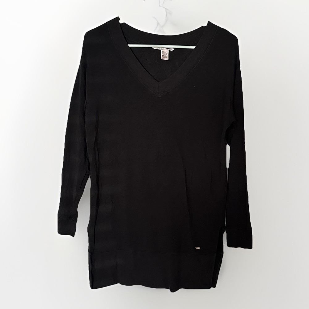 Victoria's Secret V Neck Extra Long‎ Oversized Super Soft Black Sweater Size XS